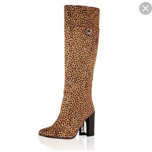 DVF Yvonne hair calf leopard knee high boots